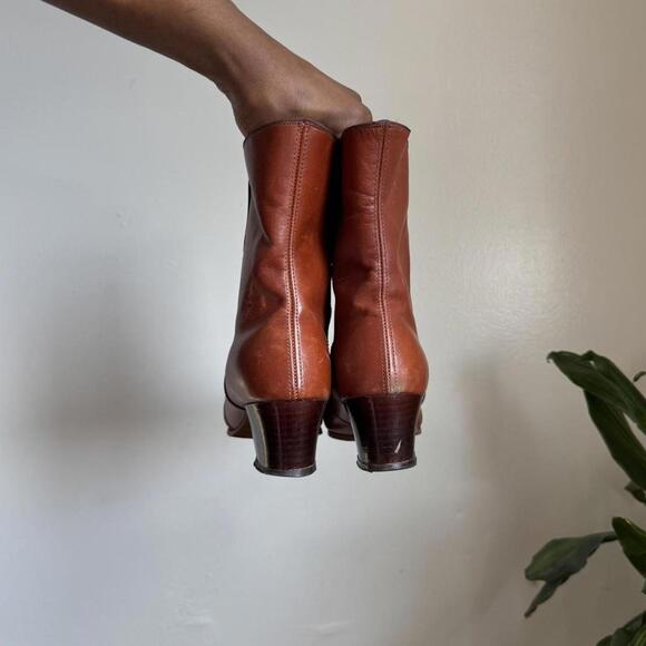 Rare Vintage 70s/80s Cognac Leather Faux Fur Lined Boots -Size 8 - Picture 5 of 8